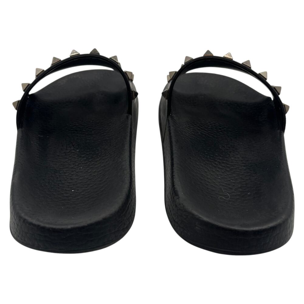 Valentino Garavani Slides Sandals Rockstud Rubber Summer Flat Black Size 6.5 - Picture 3 of 6